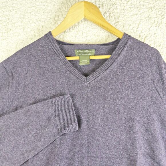 Eddie Bauer Sweater Mens XLT Purple Cotton Cashmere V Neck Pullover Lightweight - Picture 1 of 8